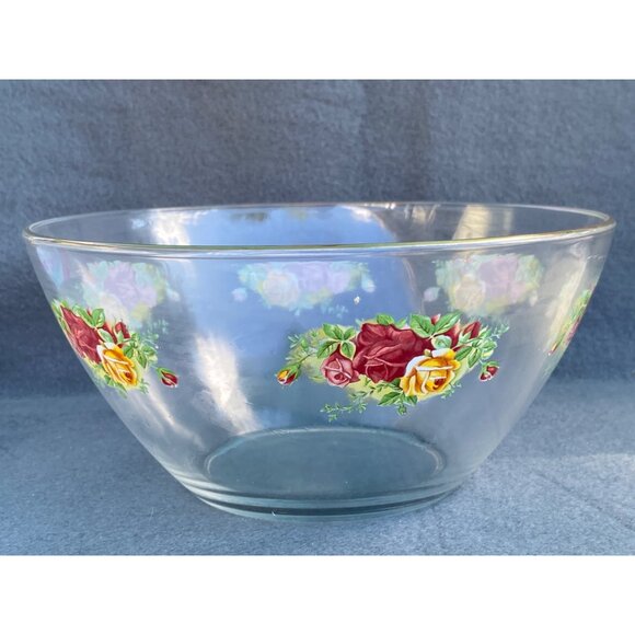 ROYAL ALBERT  Old Country Rose Clear Glass Salad Fruit Serving Bowl 9In - Picture 2 of 10